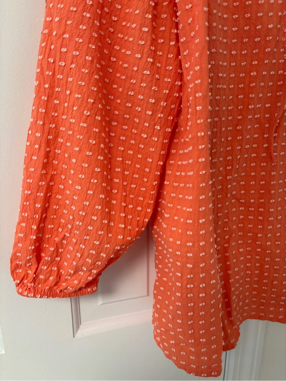 LOFT Coral Orange Textured Dot 3/4 Sleeve Blouse
